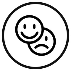 Vector emoticon reaction icon. Black, white background. Perfect for app and web interfaces, infographics, presentations, marketing, etc.