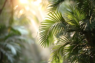 Lush Green Tropical Foliage in Sunlight - Nature Background for Posters and Design