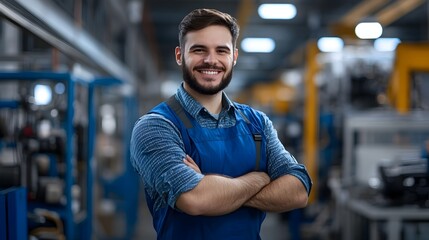 Joyful Productivity:A Happy Employee Immersed in Work,Surrounded by a Visible Production Line