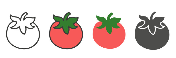 Tomato in different styles. Tomato icons. A set of different tomatoes.