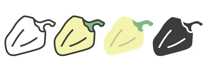 Obraz premium Sweet pepper in different styles. Pepper icon. A set of different peppers.