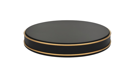 Empty Black round podium with golden outline isolated on transparent background, showcase stage for product advertisement