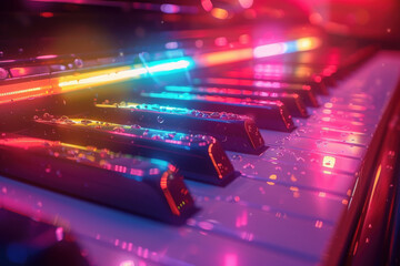 Fototapeta premium Colorful Neon-Illuminated Piano Keys at Night