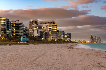 Skyline of buildings at Surfside Beach in Miami, United States