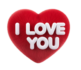 Red heart with the text "I love you" isolated on transparent background