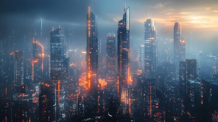 Fototapeta premium Futuristic Cityscape Powered by Clean Energy Grids and Sustainable Urban Technology