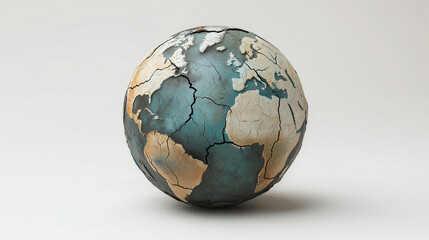 A melting globe with cracks symbolizes environmental distress and climate change. This artistic representation evokes sense of urgency and concern for our planets future