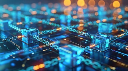 Obraz premium Digital blockchain chain on matrix background