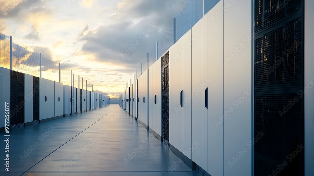 Poster array of solid-state batteries in a modern energy storage facility,efficient and compact design for