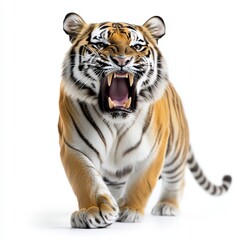 Fototapeta premium A fierce tiger on the prowl, showcasing its majestic features and powerful presence in a stunning display of nature's beauty.