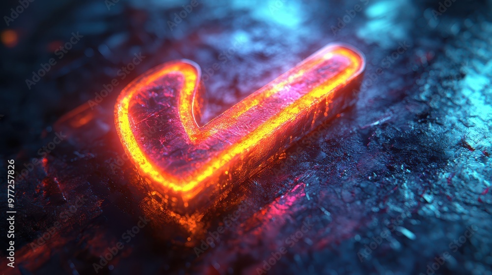 Poster a checkmark icon with a glowing outline and shadow effect on a neon green background