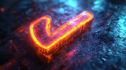 A checkmark icon with a glowing outline and shadow effect on a neon green background
