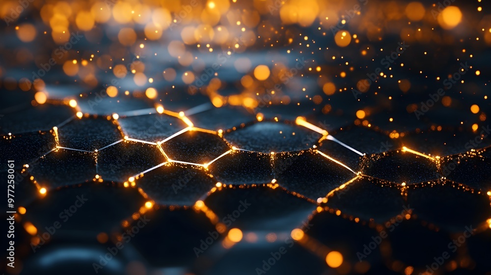 Poster layered 3d graphene sheets with illuminating light effects symbolizing nanotechnology and