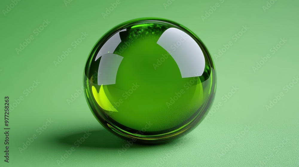 Poster a circular stop button with a glossy finish on a bright green background