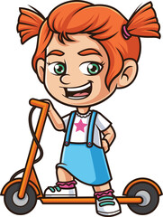 Cartoon ginger girl riding scooter vector illustration