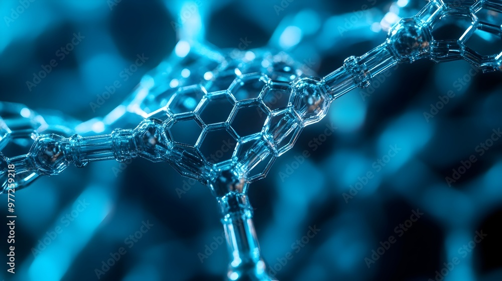 Poster conceptual graphene medical with hexagonal patterns blending into biological tissue