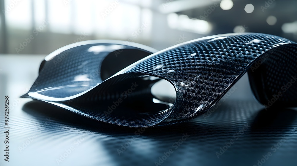 Poster graphene sheet folding into futuristic vehicle part representing material's strength and