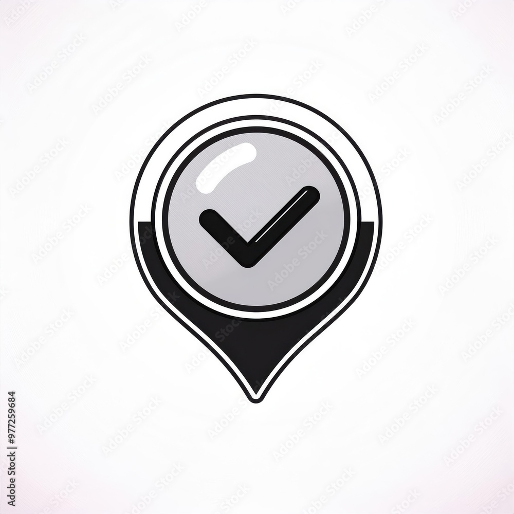 Poster minimalist location pin icon with check mark symbol inside, representing verified or confirmed desti