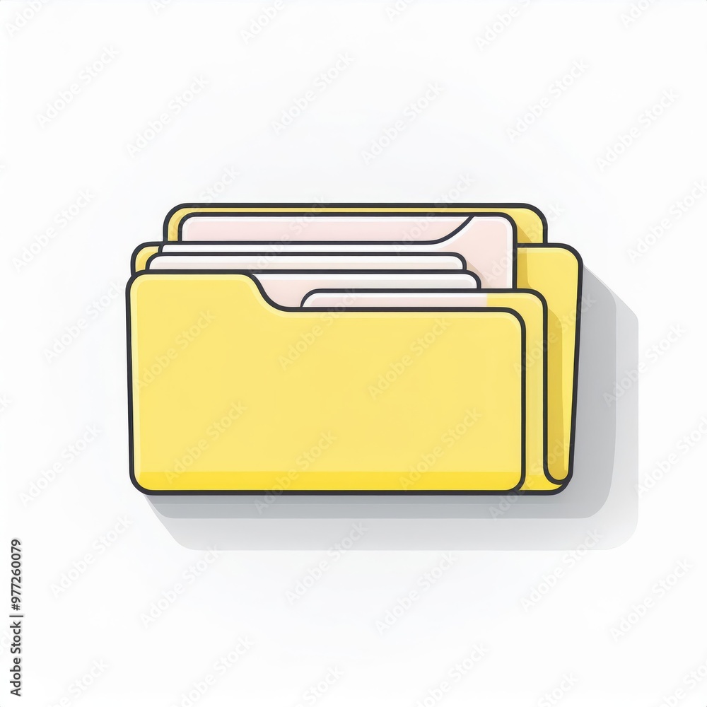 Poster Minimalist Gray File Folder Icon with Bold Black Outline and Soft Shadow Effect on a Light Background, Representing Organization, Document Management, and Digital Storage Systems. Vector Logo Icon 