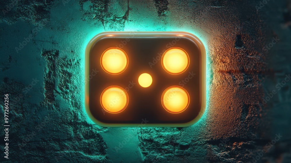 Poster a glossy pause button icon with a shadow effect on a neon green backdrop