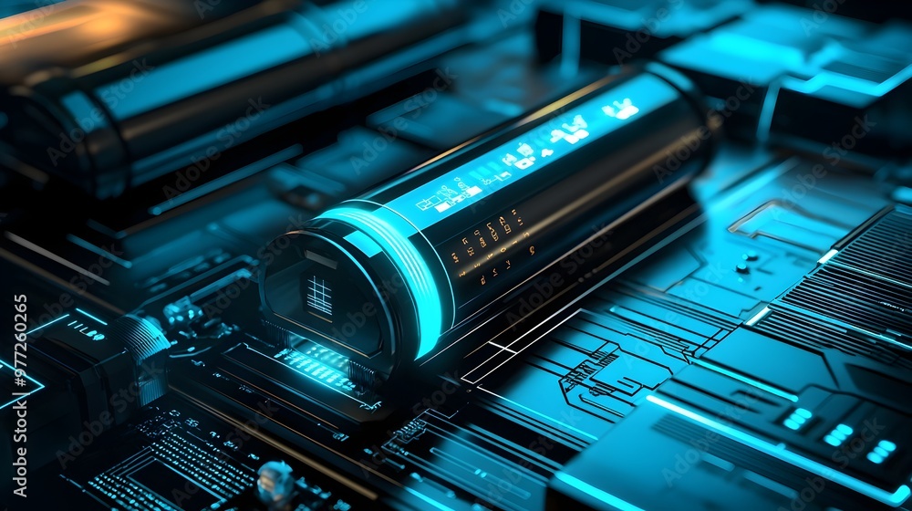 Poster visualizing the size and efficiency differences between solid-state and lithium-ion batteries