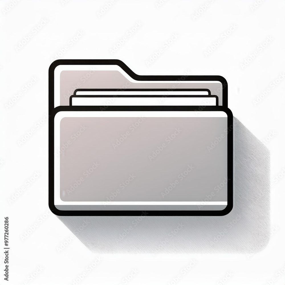 Aufkleber Minimalist Gray File Folder Icon with Bold Black Outline and Soft Shadow Effect on a Light Background, Representing Organization, Document Management, and Digital Storage Systems. Vector Logo Icon 