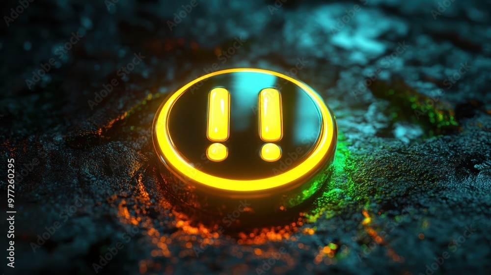 Poster a glossy power button icon with a light reflection effect on a neon green backdrop