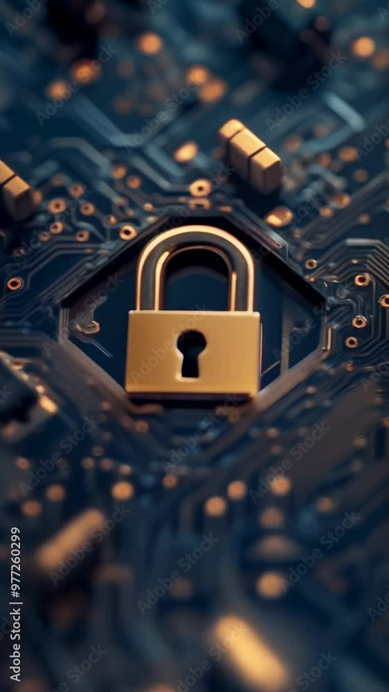Aufkleber gold padlock resting on a circuit board, representing cybersecurity and technology protection. data 