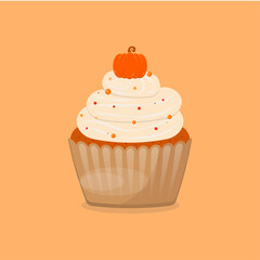 Fall theme cupcake isolated vector illustration. Fall decorated muffins