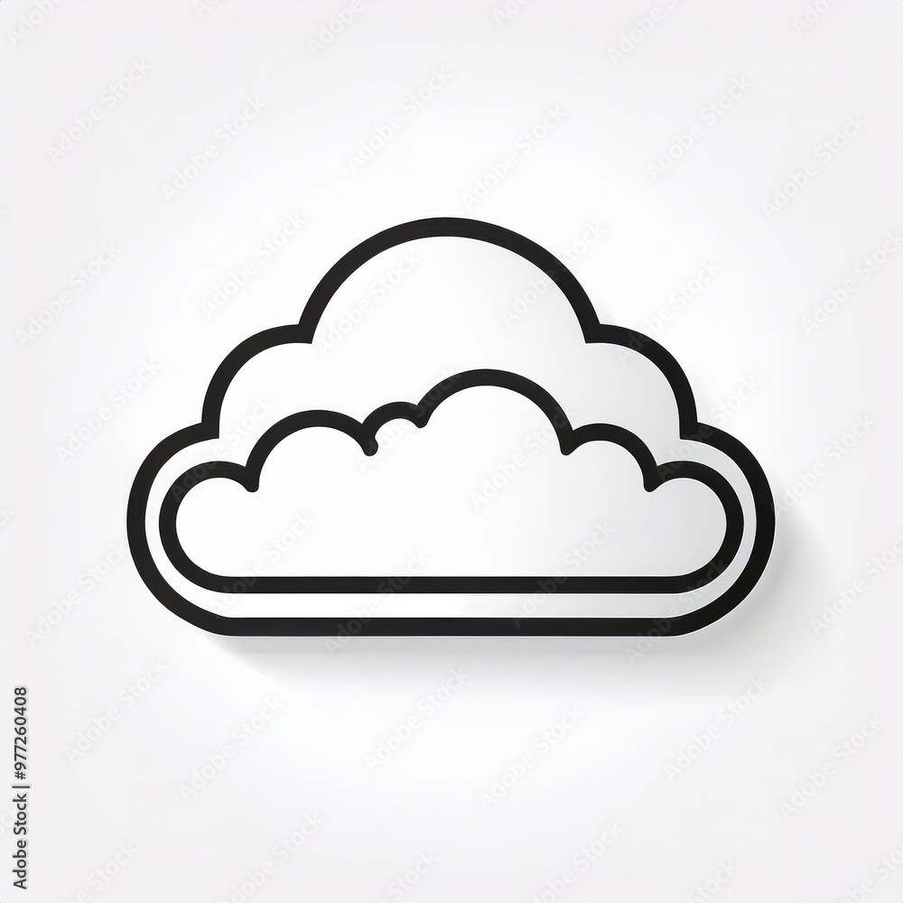 Poster minimalist black line cloud icon on white background. simplistic outline symbol representing cloud c