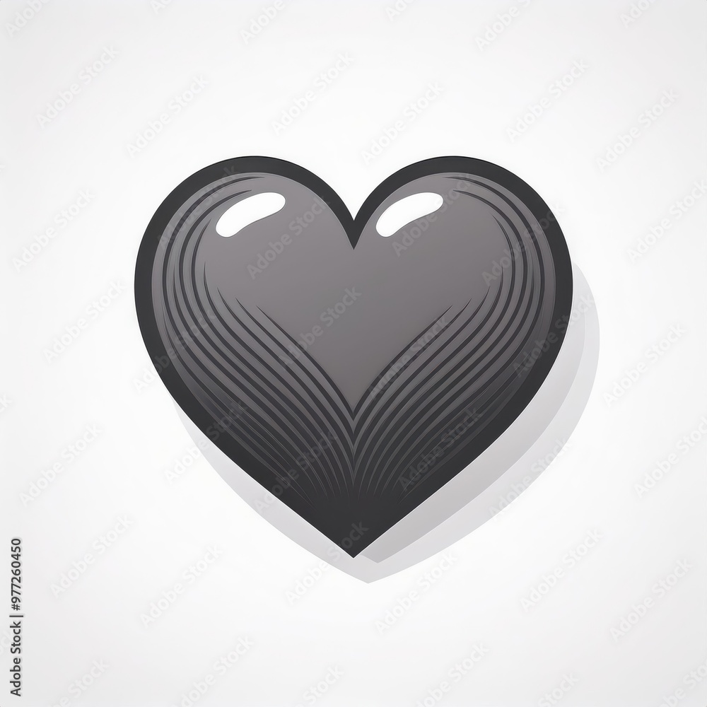 Poster Monochrome Layered Heart: Gradient Lines Forming a Concentric Love Shape with Elegant Symmetry and Depth in Black and Gray Tones. Vector Logo Icon on White Background