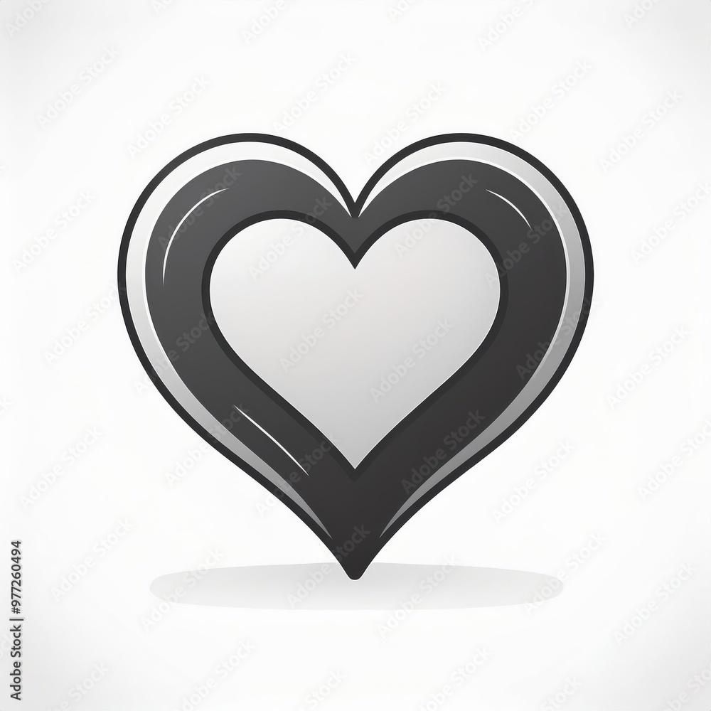 Poster Monochrome Layered Heart: Gradient Lines Forming a Concentric Love Shape with Elegant Symmetry and Depth in Black and Gray Tones. Vector Logo Icon on White Background