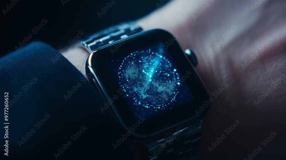 Poster advanced futuristic smartwatch monitoring real-time biometric data