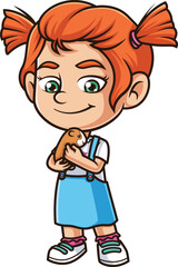 Cartoon ginger girl holding guinea pig vector illustration