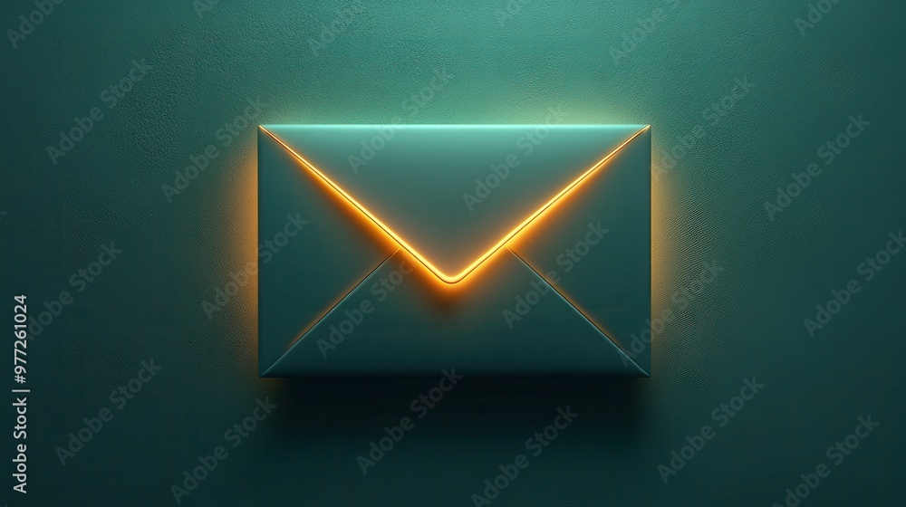 Poster a glowing email envelope icon with a subtle shadow on a gradient green backdrop