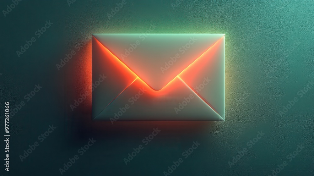 Poster a glowing email envelope icon with a subtle shadow on a gradient green backdrop