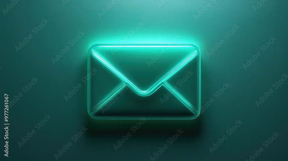 Poster a glowing email envelope icon with a subtle shadow on a gradient green backdrop