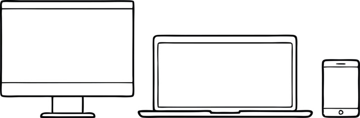 Obraz premium Set of device line icon. Computer, laptop, tablet pc and phone set