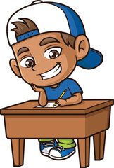 Cartoon hispanic boy doing homework vector illustration