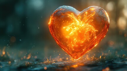 A glowing heart with a pulsating animation on a soft green background