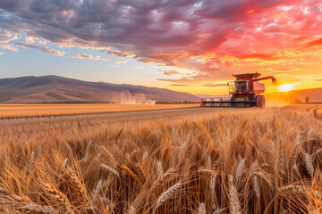 Fototapeta premium Sunset Wheat Field Harvest