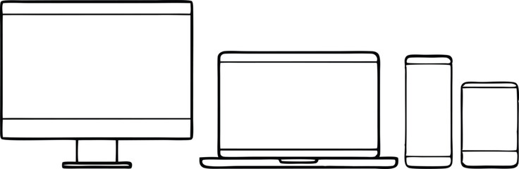 Set of device line icon. Computer, laptop, tablet pc and phone set