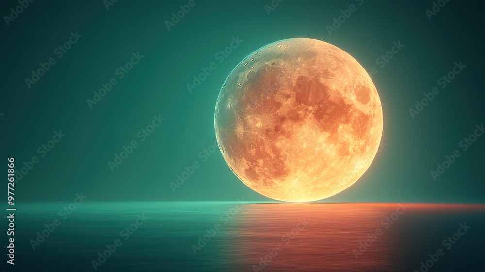 Poster a glowing moon icon with a soft shadow, placed on a gradient green backdrop