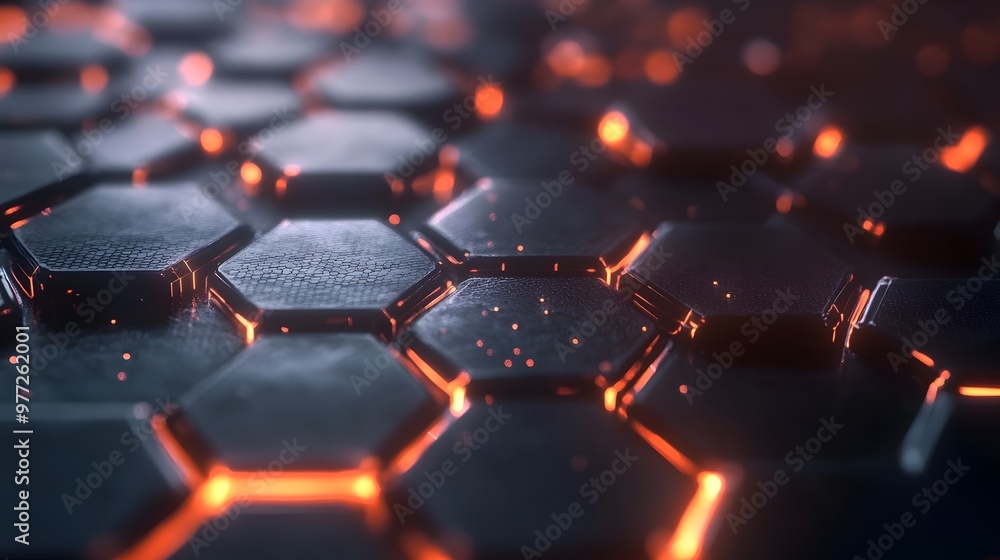 Poster glowing hexagonal graphene nanomaterials abstract design