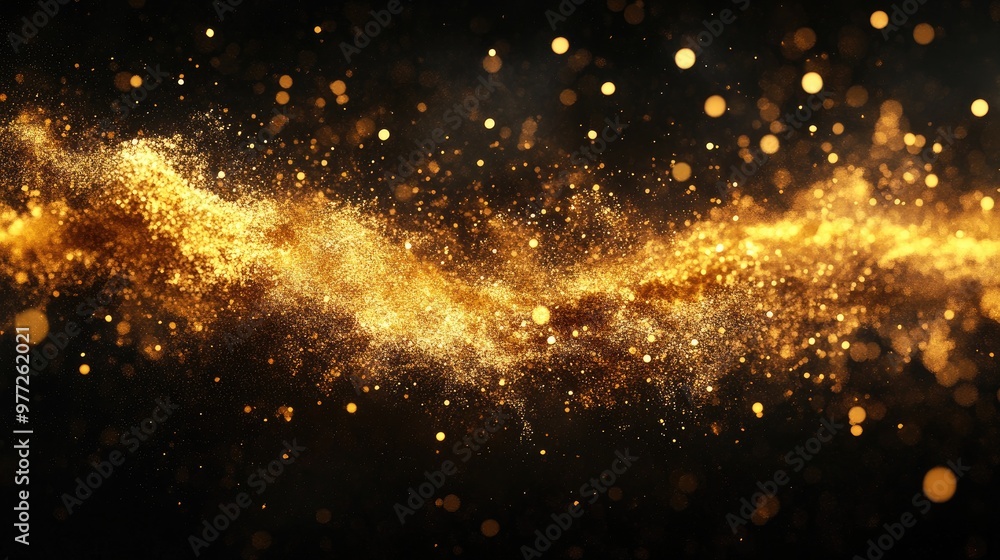 Poster golden splashes on a dark backdrop, glowing with warmth and energy, creating a dynamic and radiant v