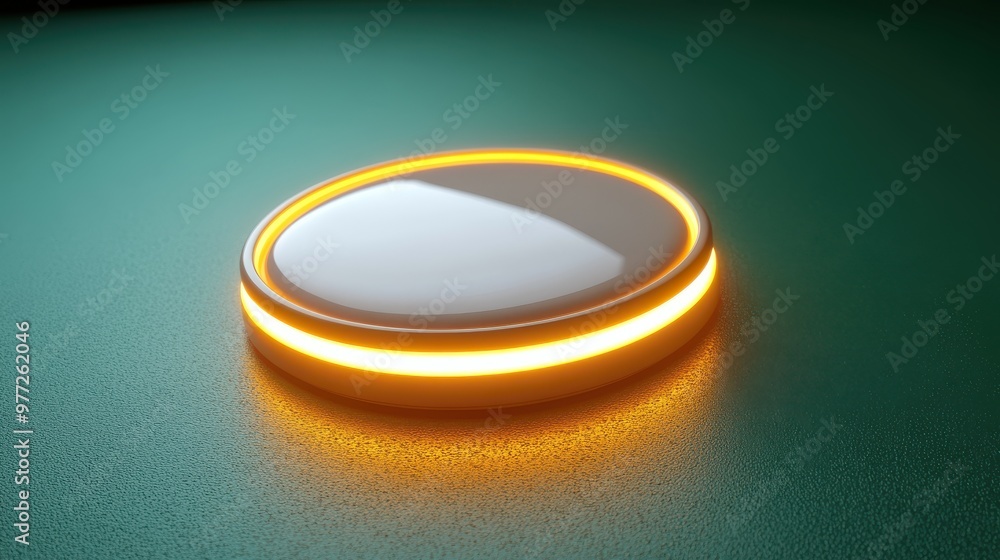 Poster A glowing pause button with a soft glow effect on a bright green background