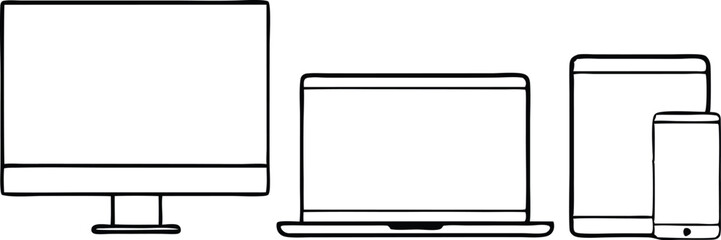 Set of device line icon. Computer, laptop, tablet pc and phone set