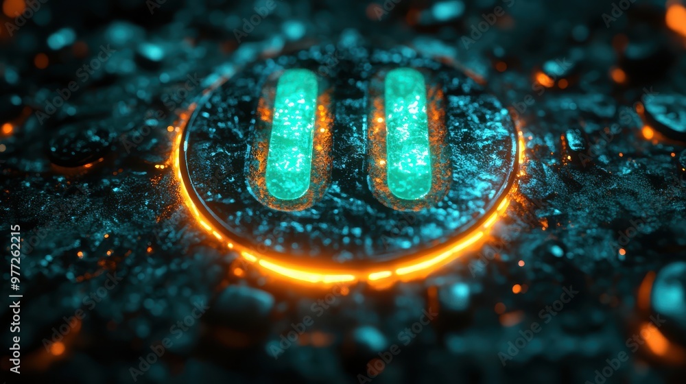 Poster a glowing power button icon with a light burst effect on a neon green background