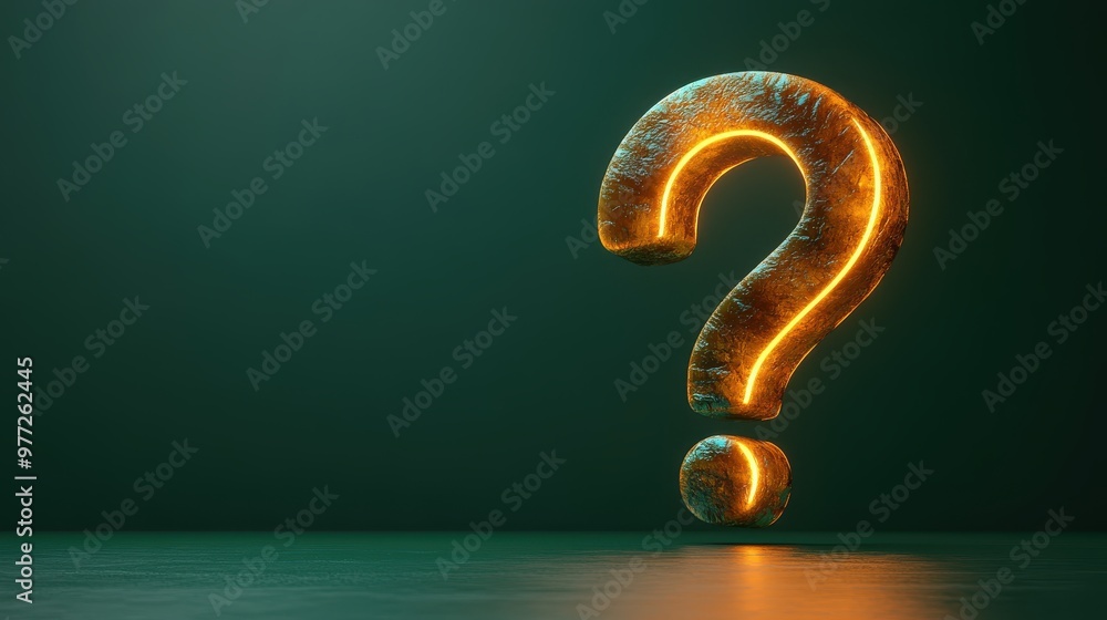 Poster a glowing question mark with a soft outer glow, placed on a vibrant green backdrop