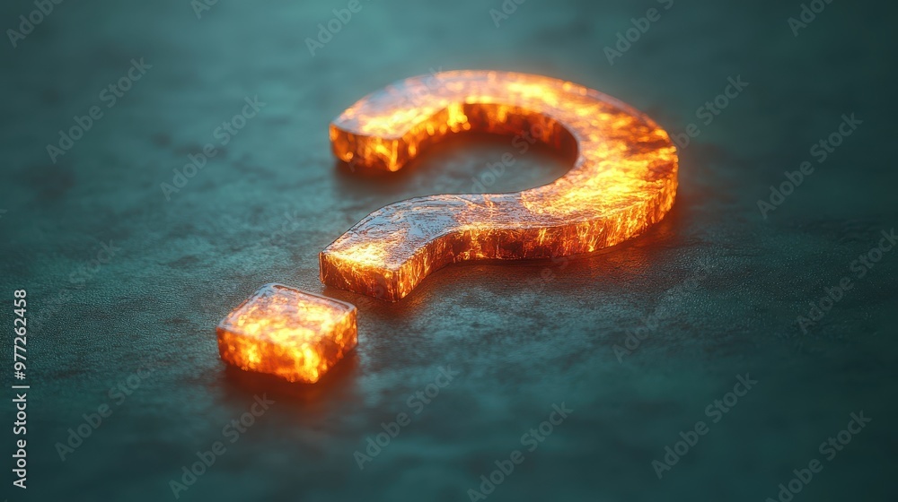 Poster a glowing question mark with a soft outer glow, placed on a vibrant green backdrop